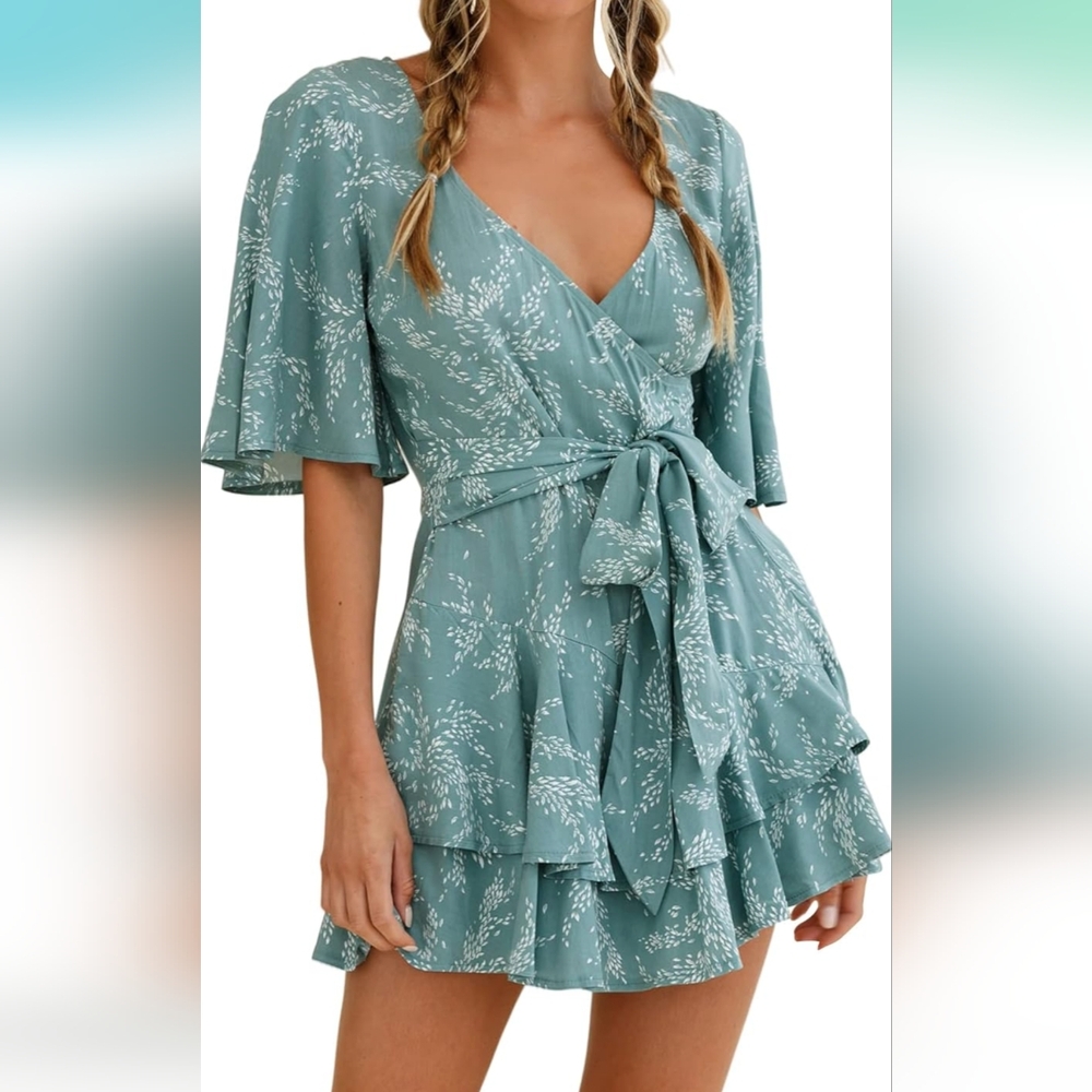 Teal floral romper